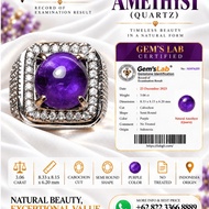 Ring Amethyst Gemstone Certified 3.06 ct Cabochon Semi Round Alpaca Super Size 8.5
