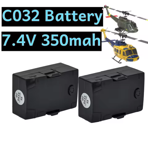 2PCS C032 Battery 7.4V 350mAh Rechargeable Lithium‑ion Battery For RC ERA C032 UH‑1 Huey Simulation 