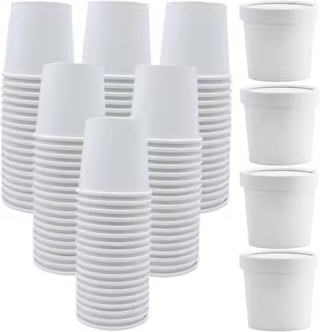 60 Pack 12 oz White Paper Ice Cream Cups with Lids, To Go Soup Containers Dessert Bowl, Microwave an