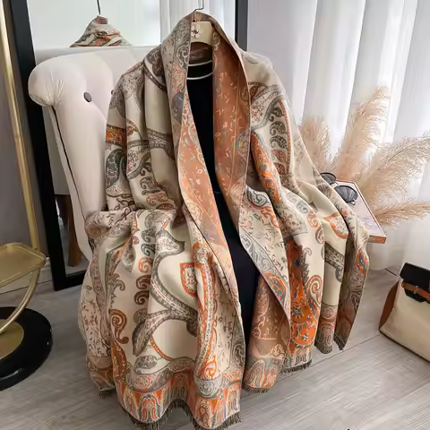 2025 Winter Women's Imitation Cashmere Paisley Printed Pashmina Thick Warm Scarf Shawls Bufanda