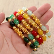 Handmade Natural Stone Beads Bracelet Women Retro Pixiu Feng Shui Lucky Amulet Wristband Charm Brace