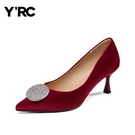 YRC ส้นสูงสีแดง รองเท้าแต่งงานสำหรับผู้หญิง ทรงหัวแหลม ดีไซน์เรียบง่าย ดีไซน์ใหม่ ฤดูใบไม้ผลิ 2024 ร
