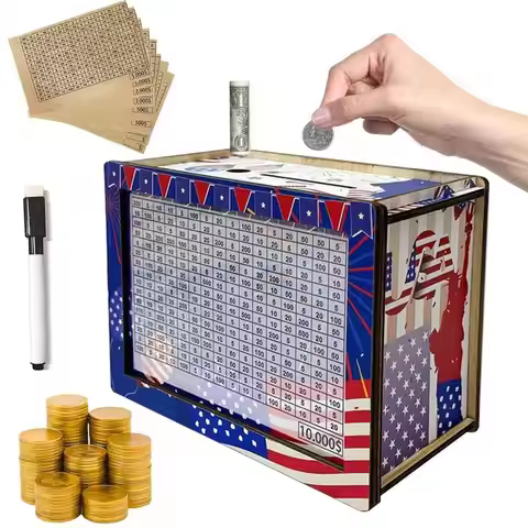 Cash Vault Wooden Savings Box Challenge Money Bank Wooden Cash Vault Reusable Money Box Cash Saver W