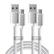 USB Type-C to a Cable 2pack 6ft Braided Fast Charging 3A Quick Charger Cord, 6 Foot Compatible iphon