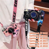 Case For Samsung Galaxy J8 2018 J6 2018 Samsung J4 2018 Samsung J2 2018 J3 2018 J5 2017 Retro Camera lanyard Casing Grip Stand Holder Silicone Phone Case Cover With Camera Doll