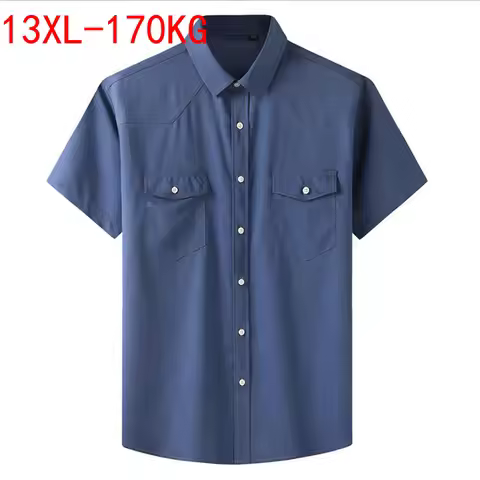 Plus Large Size 13XL 7XL 6XL 4XL Mens Business Casual Short Sleeved Shirt Classic Imitation denim Ma