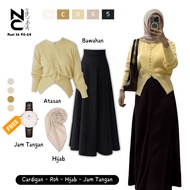 One Set of Women's Trendy Viral Cardigan, Mayung Skirt, Hijab FREE Watch OOTD Celebgram NC0065