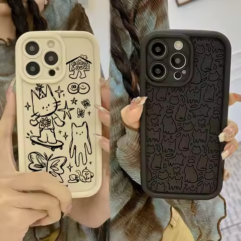 Cute Black Kitten Sketch Cat Phone Case For vivo V50 V40 V30 V30e V29e V29 V27 V27e V25 V21 X100 X90