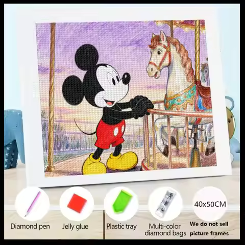 1PC Disney-Inspired Mickey Mouse Carousel Adventure 5D DIY Full Drill Diamond Painting Kit for Kids 