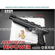 &lt;傻瓜二館&gt;ARMO TECH A1000 HI-POWER 6mm 空氣 短槍 黑色 蓄壓式 魚骨版 FSA1000S