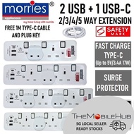 MORRIES 2 / 3 / 4 / 5 Way Power Extension Socket with 2 USB + 1 USB-C Charger Power Strip Extension