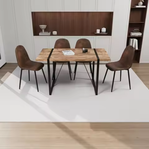 Dark wood dining table and modern dining chair set of 4 pieces,wooden kitchen dining table set,dinin