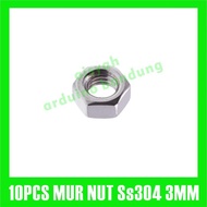 10PCS Nut Screw M3 3mm 3 mm Stainless steel 304 SS304 A2 DIN934