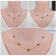 Trendy Women's Titianium Necklace 5-Leaf Clover Model/