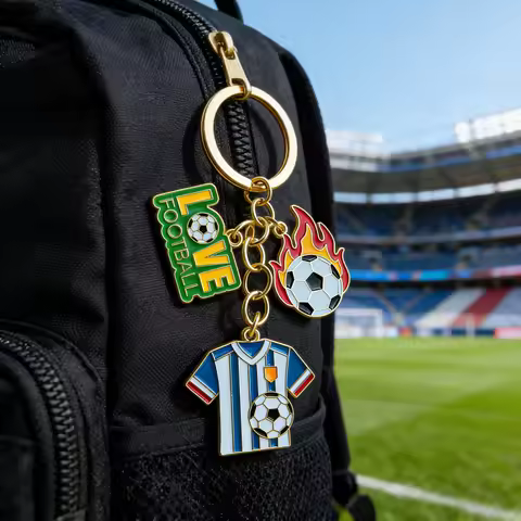 Cute Soccer Theme Keyring Alloy Keychain with Football Boot Goal Flag Pendant for Men Boys