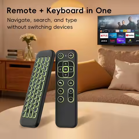 Wireless Keyboard Air Mouse Remote with 2.4G Bluetooth QWERTY Backlit Keys 7 Colors USB-C Rechargeab