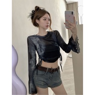 y2k y2k Women's Clothing Translucent Tops Hot Girls American Vintage Sweet Tie-Dye Long-Sleeved T-Sh