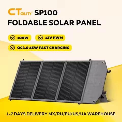 CTOLITY SP100 100W 20.5V Foldable Solar Panel 12V PWM Battery QC3.0 PD45W Fast Charge 23%Efficiency