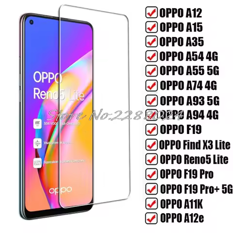 Tempered Glass For OPPO A35 A54 A55 A74 A93 A94 4G 5G F19 Pro Plus Find X3 Reno5 Lite A11K A12 A12e 