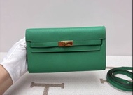 Hermes Kelly to go 綠色 金扣 Z刻 山羊皮 配件肩帶