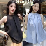 Glassy Sky Sleeveless Shirt Wind Neck Light And Bright Colored Fabric Easy To Wear Korean Fashion T-
