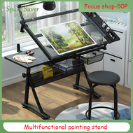 Drawing table Drafting glass table with extra side table drawers Students draw and study tables