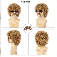Afro Wig Men Glasses Necklace Mustache Wig Cap 70'S Costumes Wig Disco Wig for Men Natural Fluffy Sh