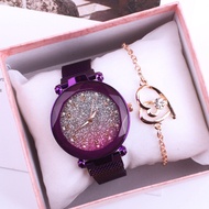 Magnetic Straw Ladies Watch Digital Silver Pink Face Ladies Watch Two-Piece Gift Female Watch