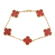 【二手】梵克雅寶 (Van Cleef & Arpels) 復古 Alhambra 5圖案紅玉髓手鐲，腕圍 18 厘米，18K（黃金）