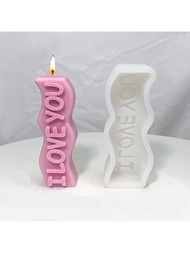 1 件情人節系列波浪圖案 Ins 字母設計方旦糖矽膠模具適合 Diy 香氛蠟燭或蛋糕裝飾