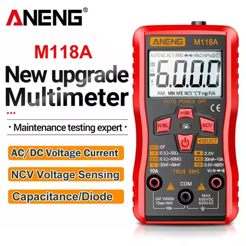 Digital Multimeter Mini Mmultimetro 6000 Count ANENG M118A AC Voltage Auto Capacitance Resistance Di