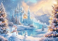 LYWYGG 7x5ft Winter Wonderland Backdrop Winter Snowflake Castle Photography Background Snowman Party