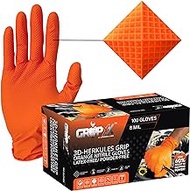GRIPXX 8 Mil Orange Nitrile Gloves - Heavy Duty, 3D Raised Diamond Texture Grip - Latex-Free &amp; Powder-Free - Industrial, Mechanic, Food Service - Disposable Gloves for Tough Tasks (X-Large, Orange)