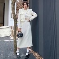 Classy Long-Sleeved Short Jacket Blazer Slimmer Split High Waist Long Skirt Two Piece Set Women's New Fashion Korean