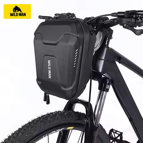 WILD MAN Bike Handlebar Bag EVA Hard Shell Waterproof Front Frame Pouch Electric Scooter Storage Car
