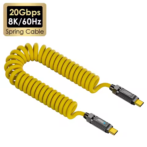 Type C USB 3.1 Gen 2 Spring Cable 20Gbps Data 140W PD Charging 8K/60Hz Video Output Foldable for Mac