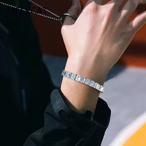 D Color 5*7mm 1CT Emerald Cut Full Moissanite Tennis Bracelet for Women Men Original S925 Silver 18K