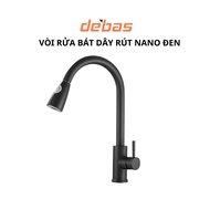 Drawstring sink faucet with free high quality stainless steel wire, black nano-plated stainless stee