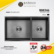 BANOVA Stainless Steel Handmade Undermount 2 Bowls Kitchen Sink (NANO) BN-8346 [BLACK]