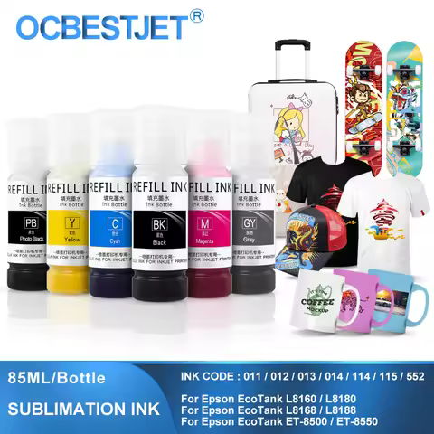 85ML Sublimation Ink For Epson 011 012 013 014 114 115 552 L8160 L8180 L8168 L8188 ET-8500 ET-8550 F