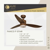 Fanco Dark Wood F-Star DC Motor Ceiling Fan / Tri-Tone LED Light / Silent