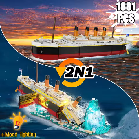 1881+PCS Titanic Model Creative Luxury Cruise Ship Set City Boat Building Blocks with Lights Bricks 