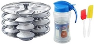 Combo of Stainless Steel 4 Plate Idli Maker Stand (16 Slot), Silicone Spetula &amp; Oil Brush with Plastic Oil Dispenser