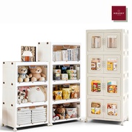 Easyhome.sg Cream Whit Dual Door Foldable Cabinet | Stackable Plastic Organizer Box with Wheels | No