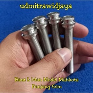 Stainless steel L bolt, crown probolt model, size 14 M10x60mm 6cm p1.25, fine thread,/ 14an SS bolt,