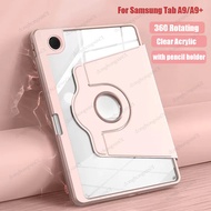 For Samsung Galaxy Tab A9 8.7 inch 2023 SM-X110 SM-X115 Tablet Case With Pen Holder 360 Rotating Acrylic Clear Back Tablet For Samsung Galaxy Tab A9+ A9 Plus A9 8.7 A8 10.5 inch