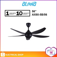 Alpha 56'' AX80-5B/56 Matt Black DC Motor AX80 5B56 / Cosa 699 Remote Ceiling Fan 4 Speed, Black CX6