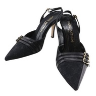 【日本直送】 LOUIS VUITTON 經典 Monogram 帆布×皮革 繫帶高跟鞋 黑色 વારસદાર【二手品】