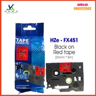 Hze-fx451 Printing Label (TZe-FX451, TZ2-FX451), 24mm X 8m, Black Letters On Red Background