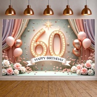 Floral Happy 60 Birthday Party Banner Background Flower 60th Birthday Celebration Banner Glamorous B
